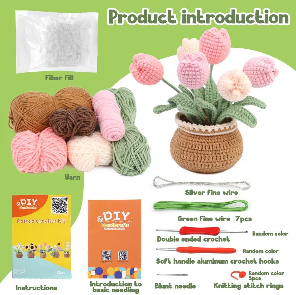 Scholar's Crochet Kit, Tulip Crochet Starter Kit for Beginners Adults, Crochet Kit with Step-by-Step Video Tutorial (Tulip) - Image 2