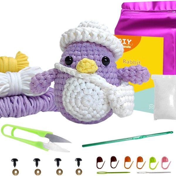 Purple Penguin Crochet Kit (for beginners), DIY Crochet Animal Kit (for adults), Crochet Starter Kit (with step-by-step video tutorial), Craft Gifts for Girls