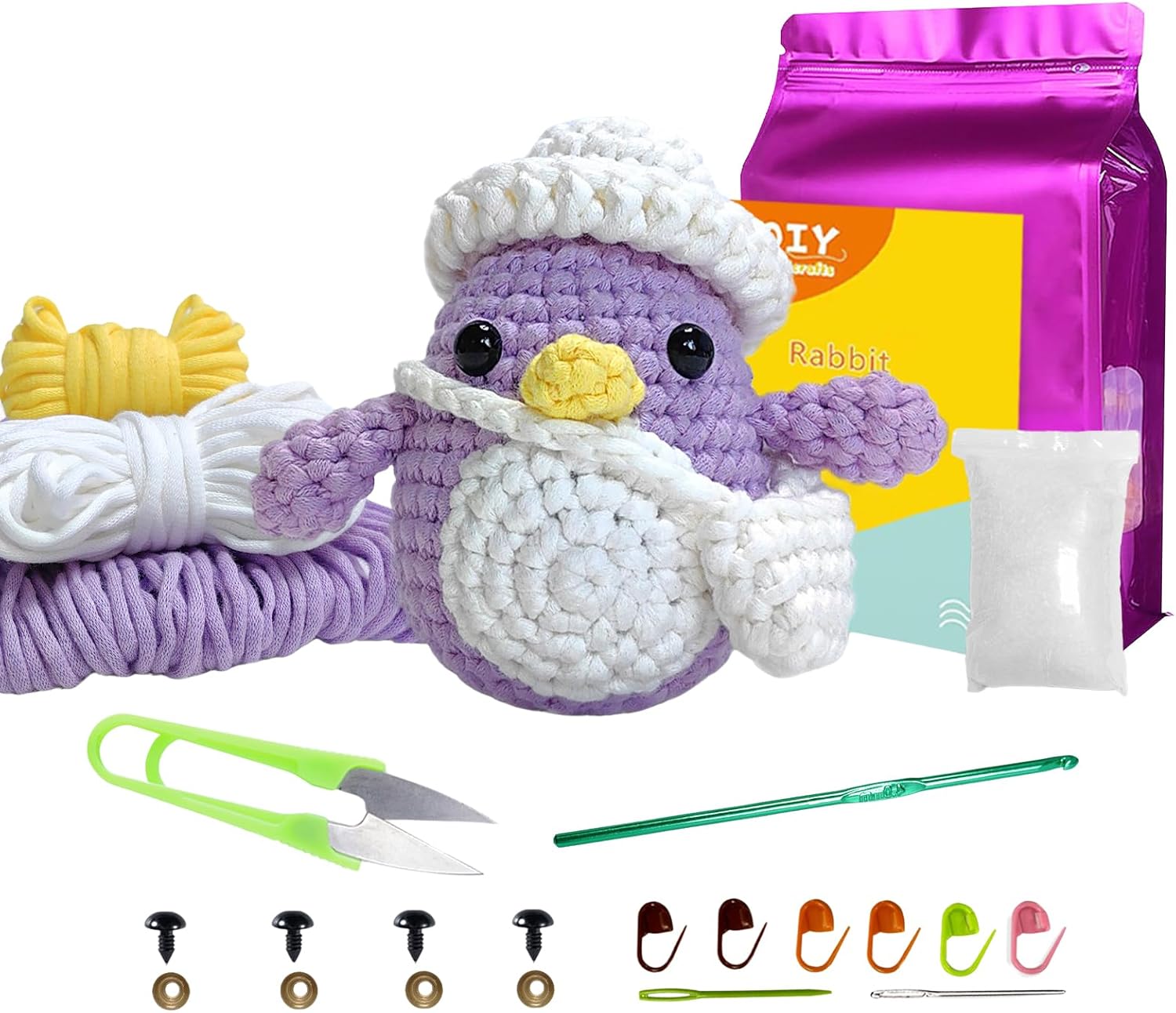 Purple Penguin Crochet Kit (for beginners), DIY Crochet Animal Kit (for adults), Crochet Starter Kit (with step-by-step video tutorial), Craft Gifts for Girls