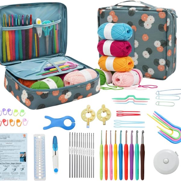 Crochet Kit for Beginners, Adults and Kids | 52-Piece Crochet Set with Yarn, Ergonomic Crochet Hook and Storage Box | Perfect Crochet Starter Kit for Travel, Knitting Supplies and DIY Craft Gifts