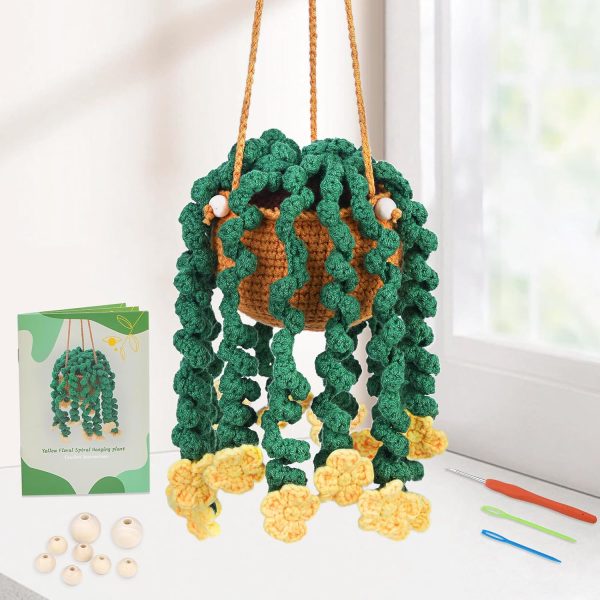 Beginner Crochet Kit, Hanging Potted Knitting Starter Pack, Crochet Starter Kit with Step-by-Step Video Tutorials for Beginner Decorating, Plant Collection (40%+ Yarn)