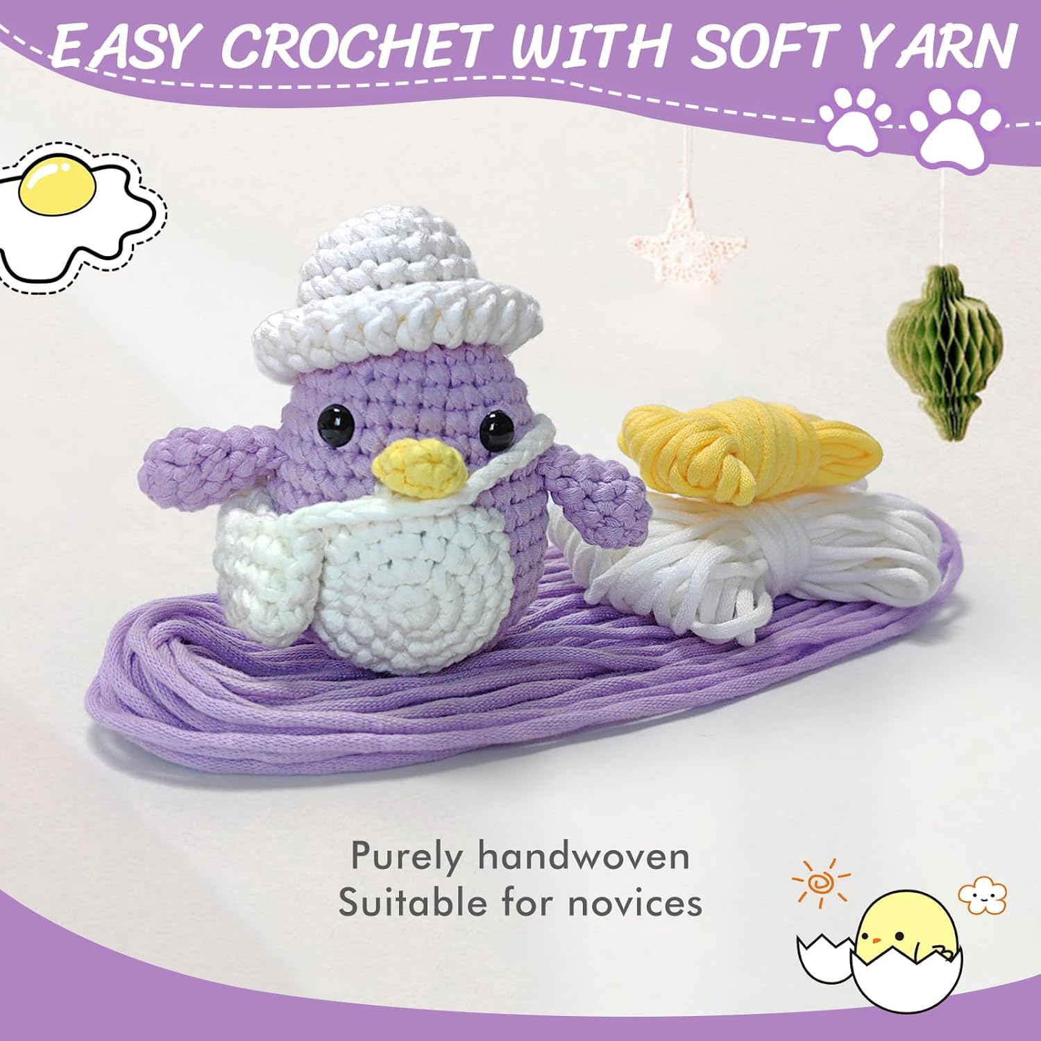 Purple Penguin Crochet Kit (for beginners), DIY Crochet Animal Kit (for adults), Crochet Starter Kit (with step-by-step video tutorial), Craft Gifts for Girls - Image 2