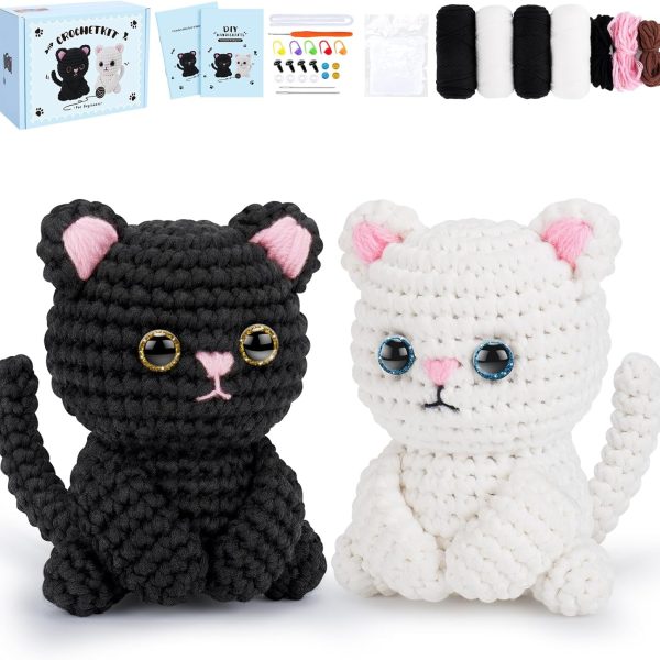 Beginner Crochet Kit, Cat Crochet Kit Complete Starter Kit with Step-by-Step Video Tutorial, Knitting Kit for Adults, DIY Craft Gifts for Birthdays, Valentine's Day, Christmas