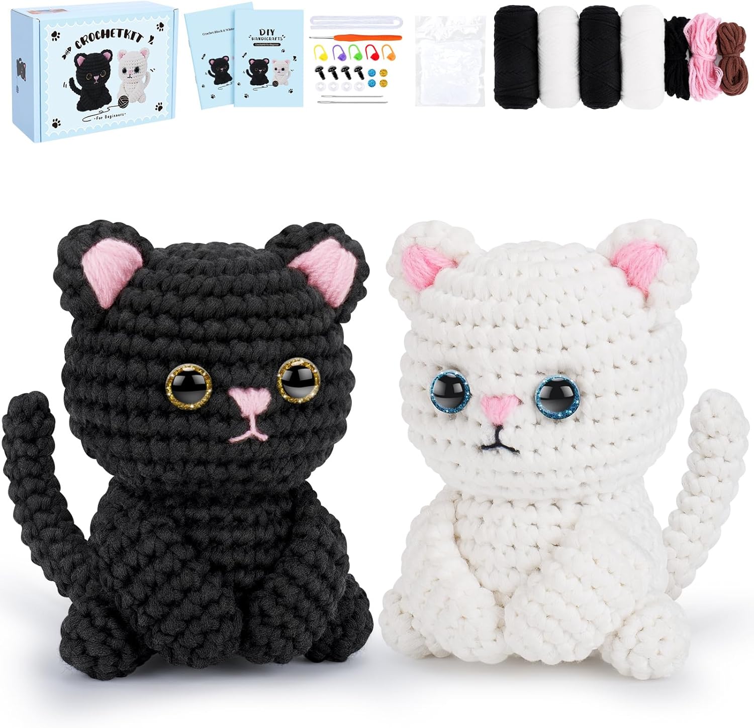 Beginner Crochet Kit, Cat Crochet Kit Complete Starter Kit with Step-by-Step Video Tutorial, Knitting Kit for Adults, DIY Craft Gifts for Birthdays, Valentine's Day, Christmas