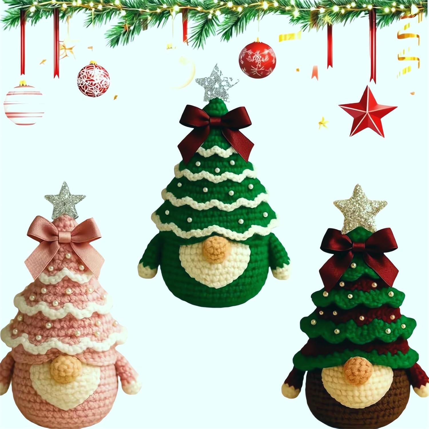 DIY Crochet Christmas Tree Gnome Kit Santa Gnome Doll How to Crochet Kit Easy for Beginners to Learn Crochet Getting Started Christmas Plush Craft Decorative Ornaments Holiday Christmas Decoration (Unfinished-A) - Image 2