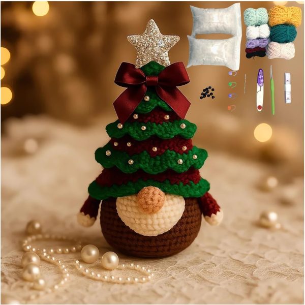 DIY Crochet Christmas Tree Gnome Kit Santa Gnome Doll How to Crochet Kit Easy for Beginners to Learn Crochet Getting Started Christmas Plush Craft Decorative Ornaments Holiday Christmas Decoration (Unfinished-A)
