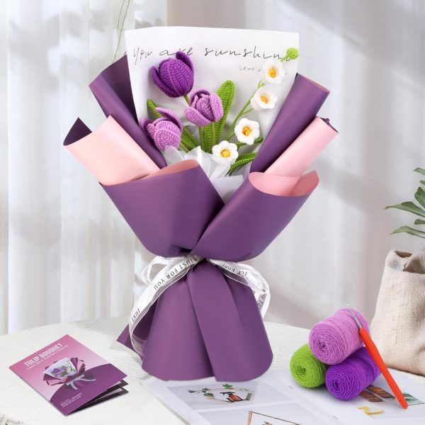 Beginner crochet kit, bouquet crochet kit, crochet starter kit with step-by-step video tutorial and adult crochet DIY craft birthday wedding gift, home decoration