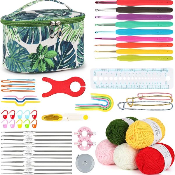 Crochet Kit with Yarn for Beginners, Learn to Crochet Kit Including Crochet Supplies DIY Tools, Crochet Kit for Adults and Kids with Portable Greenery Bag