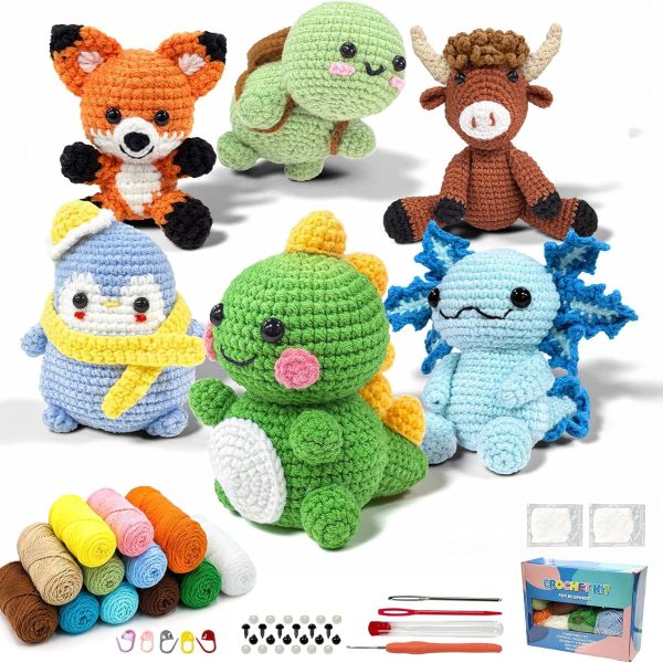 6-Piece Crochet Kit for Beginners, Great Gift for DIY Crochet Animals, Knitting Kit for Beginners with Step-by-Step Video Tutorial, Crochet Kit for Craft Lovers Birthday and Holiday Gifts