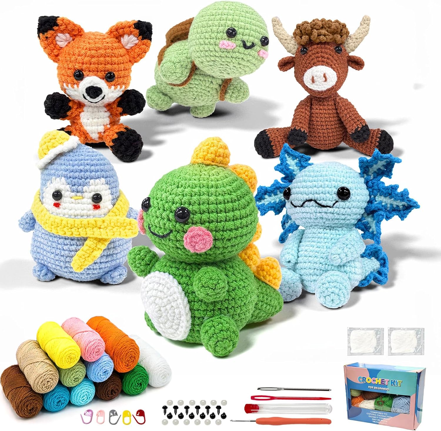 6-Piece Crochet Kit for Beginners, Great Gift for DIY Crochet Animals, Knitting Kit for Beginners with Step-by-Step Video Tutorial, Crochet Kit for Craft Lovers Birthday and Holiday Gifts