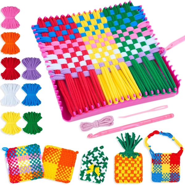 Knitting Loom Kit Toy for Kids and Adults, Potholder Loop Crafts for 6 7 8 9 10 11 12 Year Old Girls, 7 Inch Potholder Loom Knitting Kit and Gift for Kids and Beginners, Makes 6 Masterpieces