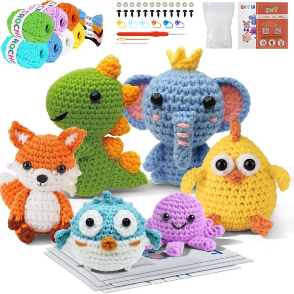 Beginner's Crochet Kit for Kids: 6-Piece Cute Animal Crochet Kit for Kids 8-12 Years Old - Learn Crochet Yarn for Crochet Easily with Step-by-Step Video Tutorials - DIY Birthday Gift