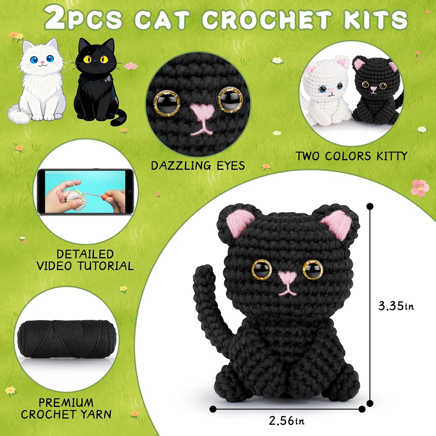 Beginner Crochet Kit, Cat Crochet Kit Complete Starter Kit with Step-by-Step Video Tutorial, Knitting Kit for Adults, DIY Craft Gifts for Birthdays, Valentine's Day, Christmas - Image 2