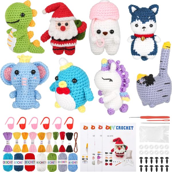 8 Piece Beginner Crochet Kit, Great Christmas Gift for Crochet Lovers in 2026, DIY Crafts for Adults and Kids, Crochet Animal Kit with Step-by-Step Video, Yarn, Crochet Hook, Birthday Holiday Gift