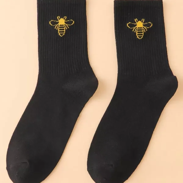 Mid-Calf Casual Socks With Bee Patterns
